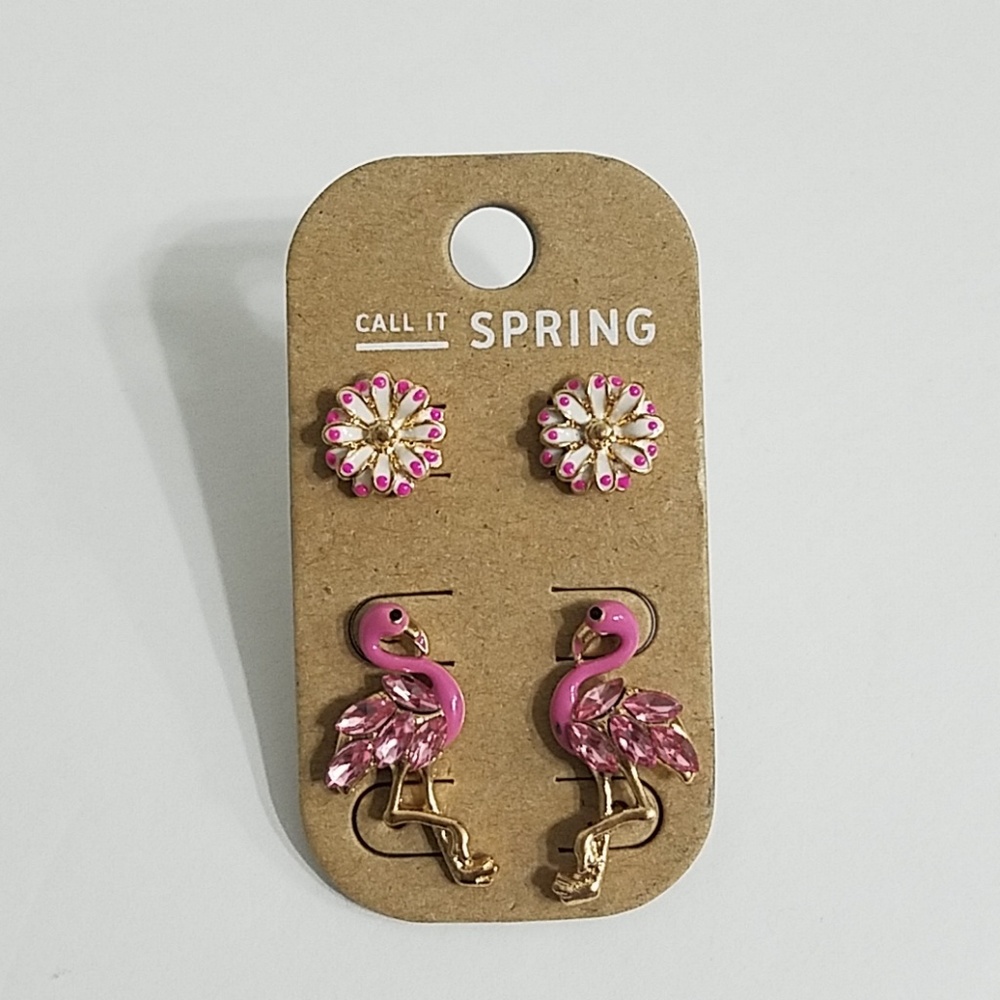 Pink Flamingo and Flower earrings